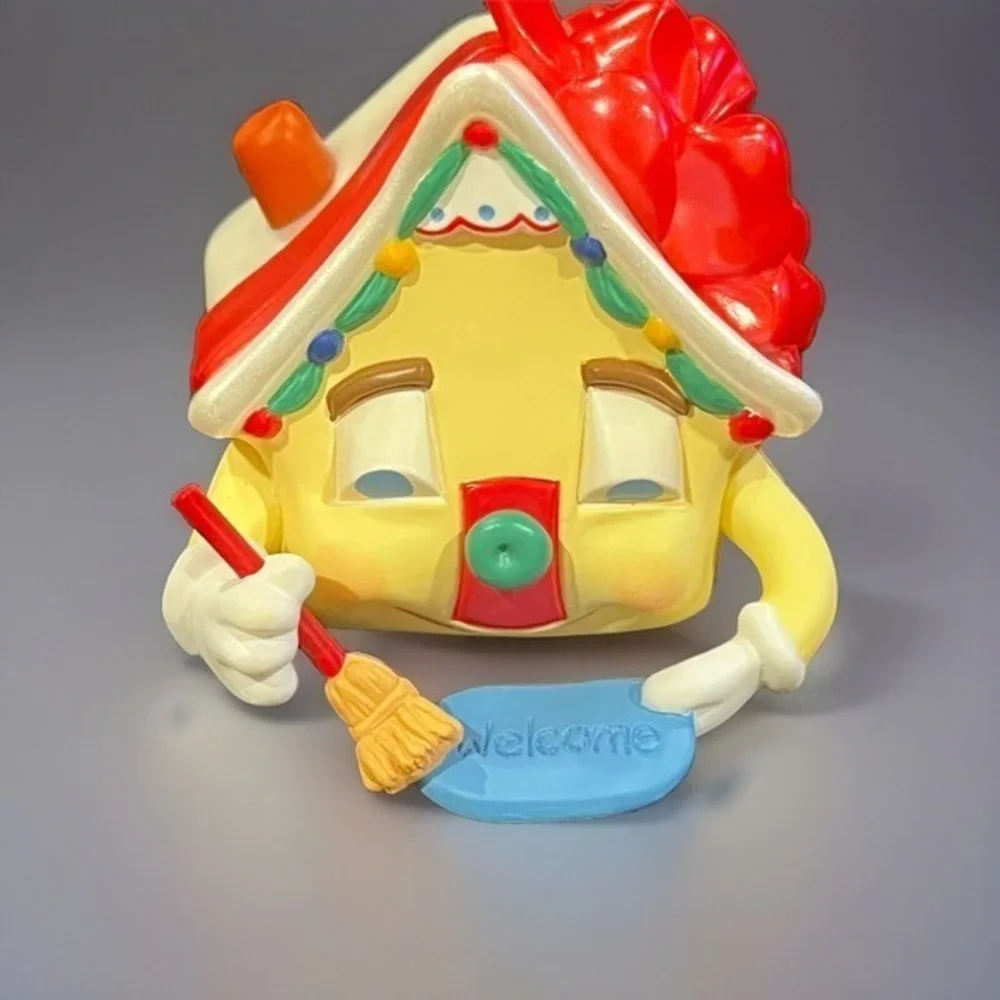 Vintage House with Face Hallmark New Home Ornament Welcome Mat‎ Bow Yellow 1995